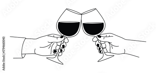 Two hands clinking wine glasses in celebration, conveying joy and shared moments of pleasure.