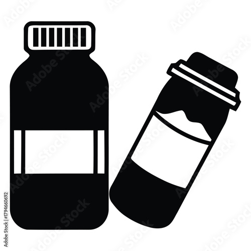 Two medical pill bottles with blank labels, representing healthcare, medicine, and wellness solutions for modern pharmaceutical needs.