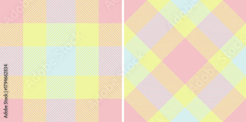 Seamless fabric check of pattern tartan textile with a plaid vector texture background. Set in happy colors for interior design inspiration.