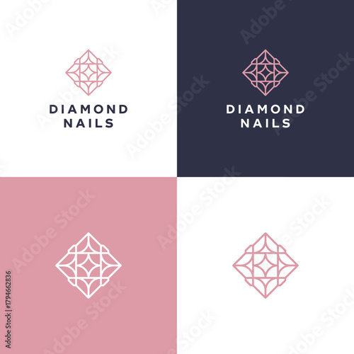 Diamond Nails Logo Variations - Elegant Geometric Design for Nail Salons.