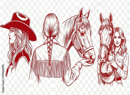 Cowgirl and horse sketch illustration