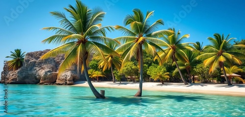 Fototapeta Naklejka Na Ścianę i Meble -  Lush palm trees meet turquoise waters on a famous tropical beach in Crete,  travel,  paradise