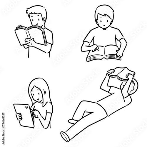 vector set of reader cartoon
