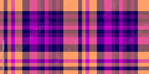 Uniform vector background tartan, folklore texture plaid seamless. Seventies textile fabric pattern check in purple and orange colors.