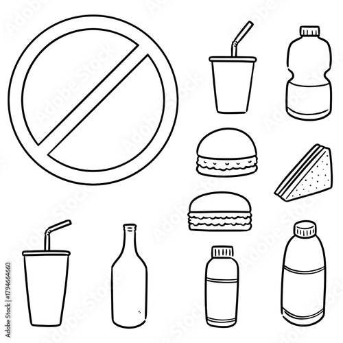vector set of no food and drink sign