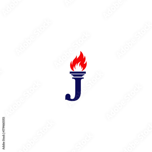 Torch flame design with letter j illustration for conceptual symbolism