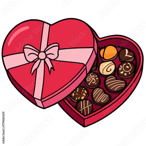 Romantic gift concept an open heart-shaped box overflowing with tempting gourmet chocolates
