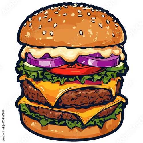 Delicious Double Cheeseburger illustration with fresh ingredients, a perfect fast food meal