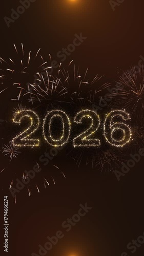 Golden Happy New Year 2026 confetti Text greeting card Animation. Merry Christmas decorations for celebrations, events, messages, festivals. 4K New Year Greetings, Social Media Wishes, Holiday Cards,