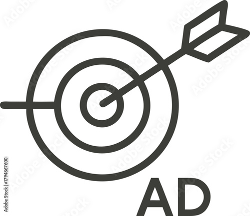 Targeted advertising concept with arrow hitting bullseye and ad text