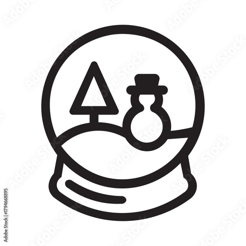 Snow Globe Icon with Tree and Snowman Vector Illustrations