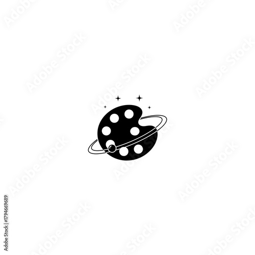 Artistic palette concept with orbital ring and stars on white background