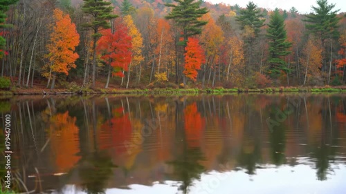 Autumn Reflections - Serene Lake Scene with Vibrant Fall Foliage.