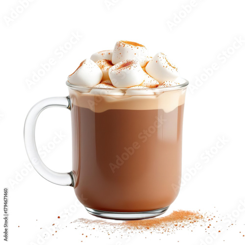 A delicious mug of hot chocolate with marshmallows, perfect for a cozy winter treat or a festive holiday beverage
