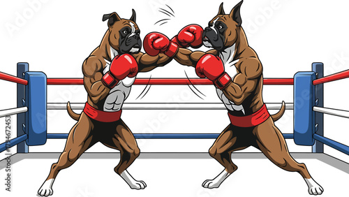 Boxing Dogs in Ring Cute Cartoon Clipart