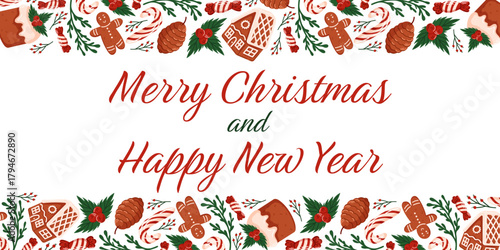 Merry Christmas and Happy New Year, Holiday Greeting Banner, Christmas Theme Design
