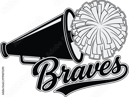 Braves team cheer megaphone pom-pom sports spirit icon graphic