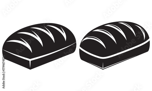 Stylized silhouette icons of freshly baked bread loaves with score marks for bakery design element.

