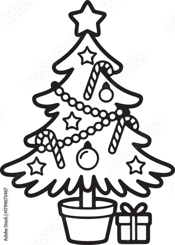 Simple festive holiday tree line art