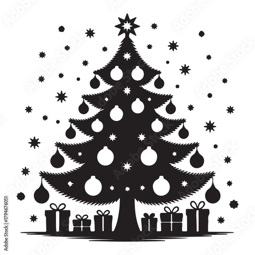Decorative Christmas Tree Silhouette Design with Gifts