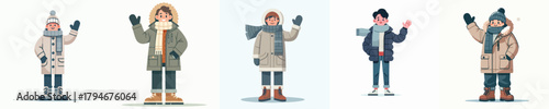 vector man waving hand in thick winter clothes