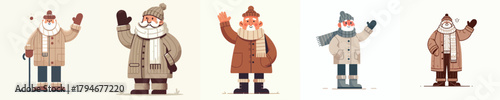 vector grandfather waving hand in thick winter clothes