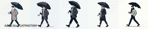 vector of a man walking with an umbrella in winter