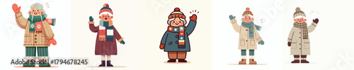 vector grandmother waving hand in thick winter clothes