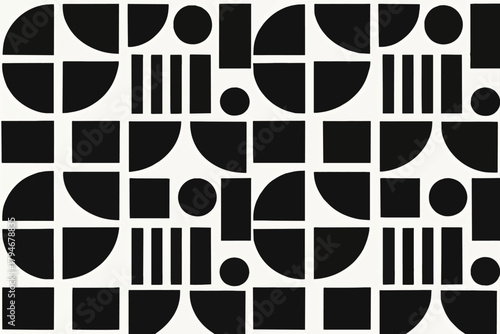 Abstract geometric pattern design with black and white Bauhaus style elements
