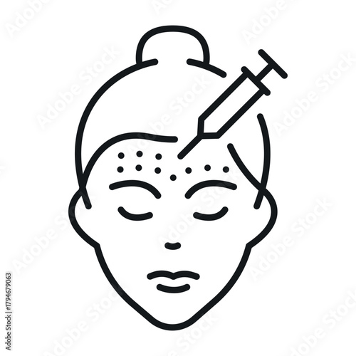 Icon of facial beauty treatment with injections for skin improvement and rejuvenation in a clinical setting
