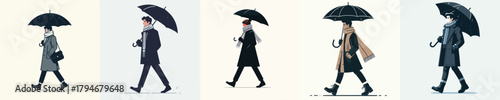 vector of a man walking with an umbrella in winter