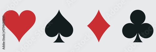Essential Set of Red and Black Playing Card Suit Icons for Game Design