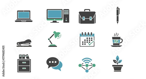 Office Essentials A Vector Illustration of Workplace Icons
