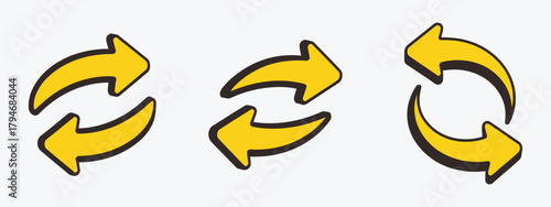 Circular Flow Yellow Arrow Icon Set for Data Process and Refreshing