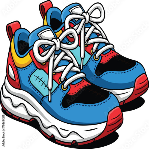 Vektor ilustrasi sepatu olahraga atau sepatu kets putih dengan tali sepatu untuk alas kaki kasual, berlari, joging, dan mode