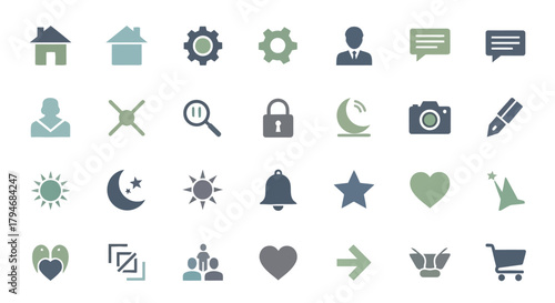 Vector graphic collection of universal UI icons for business websites and mobile application development projects