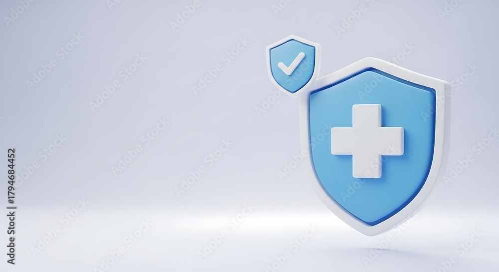 Fototapeta premium Blue shield with a white cross representing health