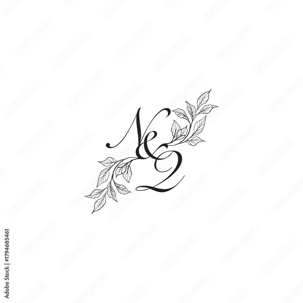 Obraz premium caligraphic style monogram luxury black logo design NQ wedding initial concept alphabet letter