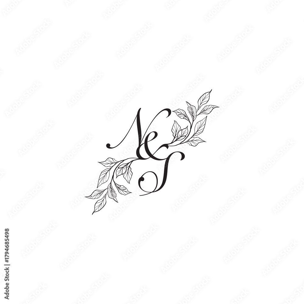 Obraz premium caligraphic style monogram luxury black logo design NS wedding initial concept alphabet letter
