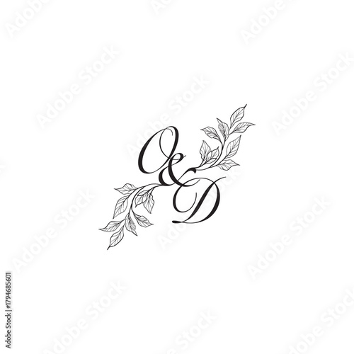 caligraphic style monogram luxury black logo design OD wedding initial concept alphabet letter