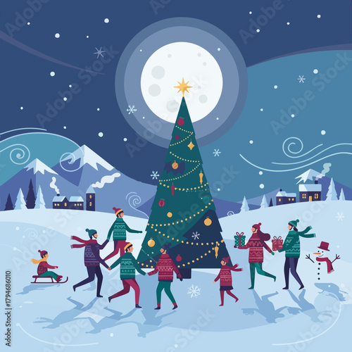 christmas tree with people enjoying