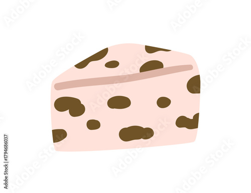 Cheese with mold. Gorgonzola wedge, cut triangle piece. Gourmet slice, aged dairy milk produce, moldy delicacy, triangular food product. Flat vector illustration isolated on white background