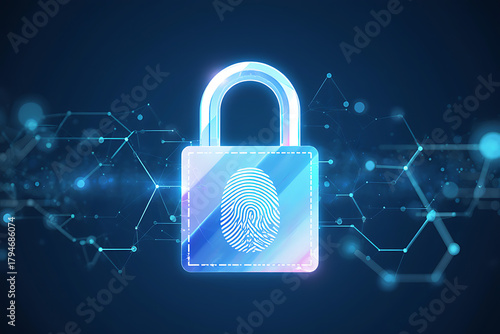 Secure digital padlock with fingerprint scan, representing data protection and cybersecurity.
