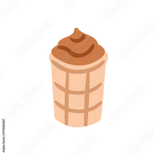 Ice-cream waffle cup. Soft cold summer dessert with chocolate flavor. Cool fr...