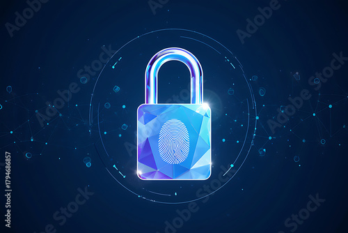 Digital padlock with fingerprint scan symbolizing secure data and privacy protection