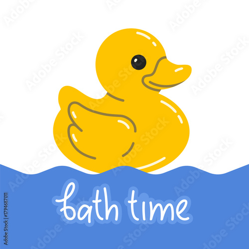 Rubber duck logo. Bath duck toy. Lettering