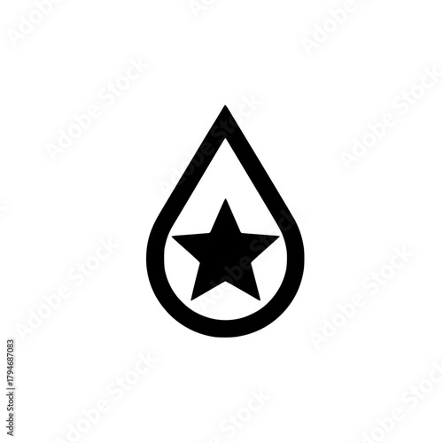 Droplet icon with star symbol inside representing quality purity and clean modern graphic design