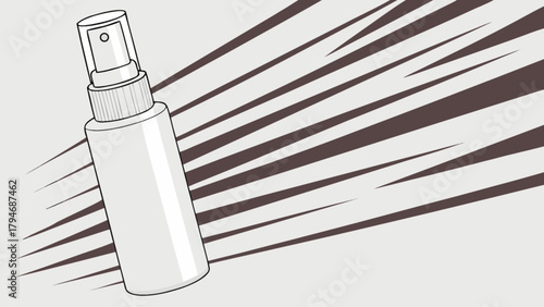 Spray bottle mockup for product presentation and design showcase with cosmetic atomizer and background lines