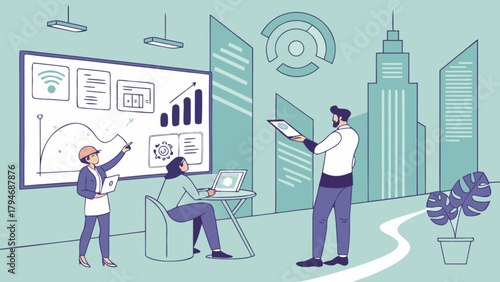 Business meeting data analysis presentation collaboration team strategy project management success growth chart