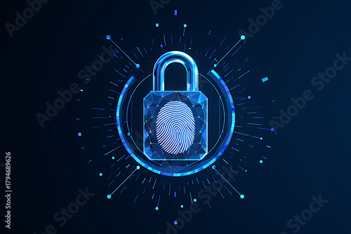 Digital padlock with fingerprint scan symbolizes secure data and privacy protection